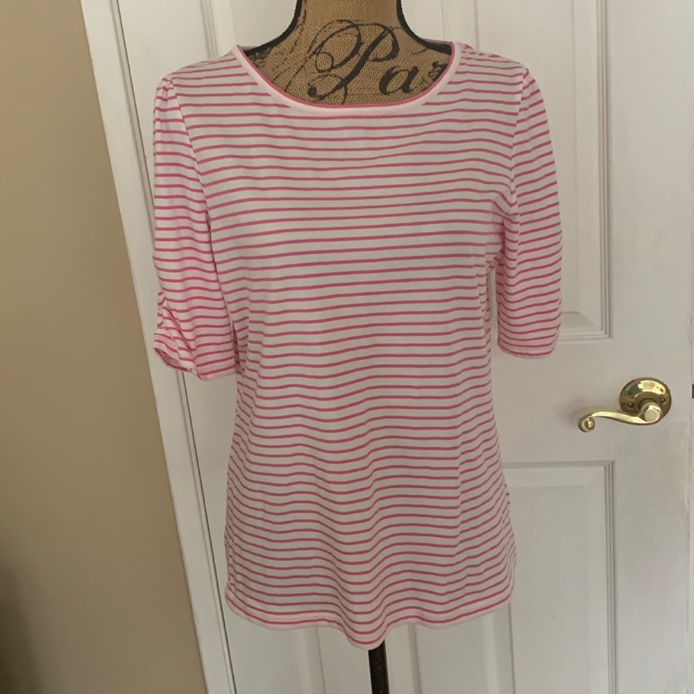 Boden Breton pink stripe tee ruched sleeves 100% cotton US size 10
